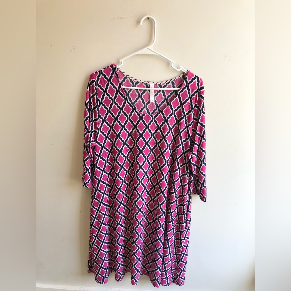 Pink Geometric Shift Dress Long Sleeve Lightweight